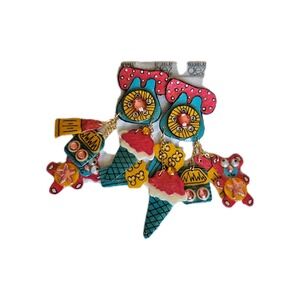 Vtg Acrylic Dangling Novelty Phone Bear Ice Cream Cone Jewel Clip-On Earrings